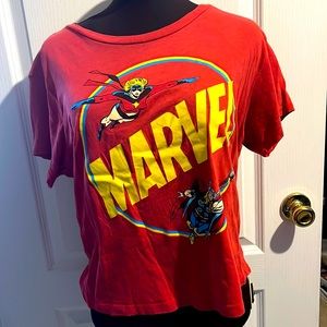 Red Marvel comic t shirt
